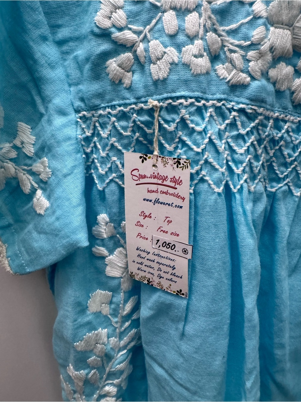 Mi Golondrina inspired Aqua Embroidered Cotton Tunic - Picture 2 of 3
